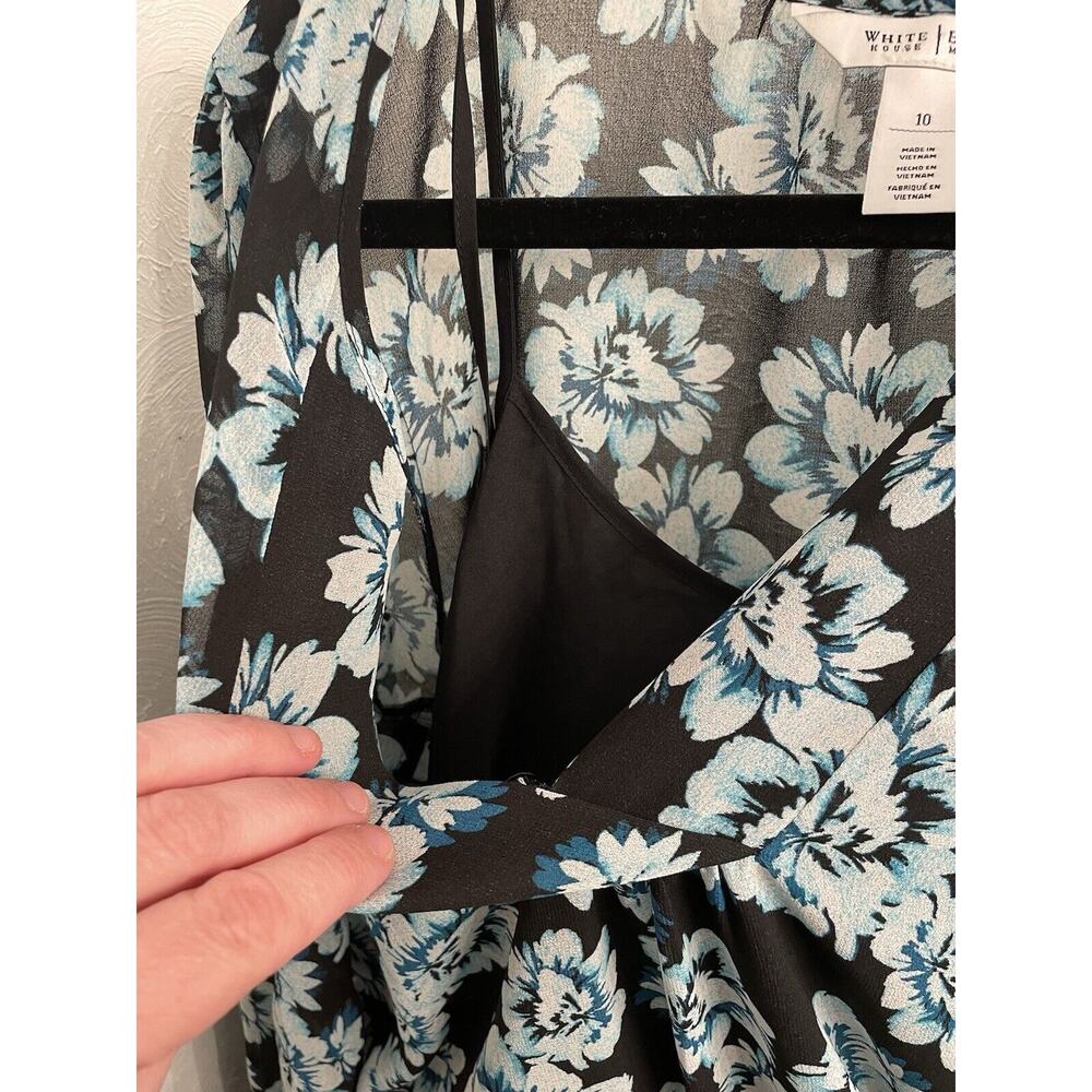 White House Back Market Blue Floral Sheer Overlay Dress Size 10 Lace Bottom - Picture 4 of 8